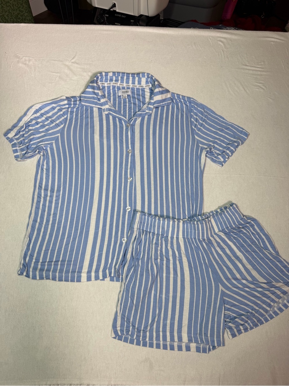 Jones New York Blue & White Striped Short Sleeve Pajama Set